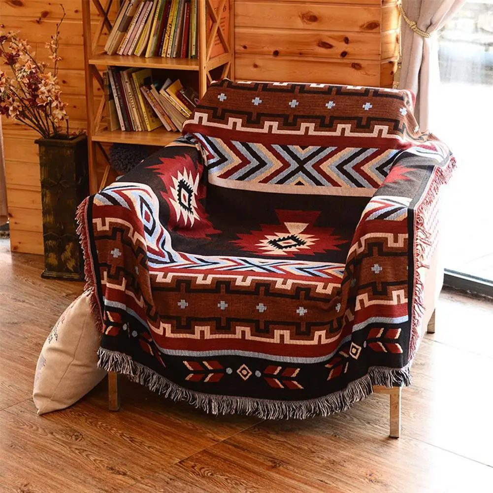 Bohemian geometry throws a blanket slip over Cobertor bedding for airplane travel