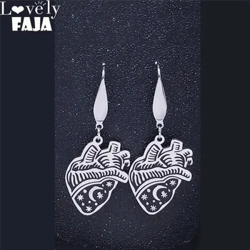

Gothic Moon Star Heart Stainless Steel Earrings Women Black Silver Color Dangle Earrings Jewelry joyeria aros mujer oreja E11S03