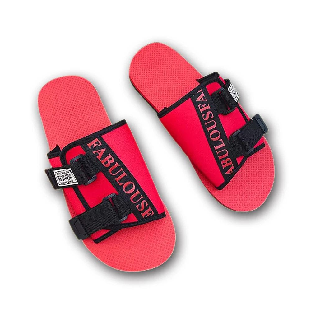 black and red slippers