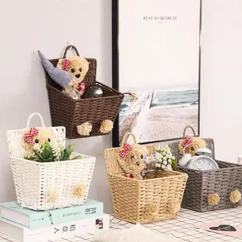 

Cartoon Bear Wicker Woven Baskets Toy Storage Basket Fruit Basket Plant Pot Basket Hand-woven Collapsible Flower Basket