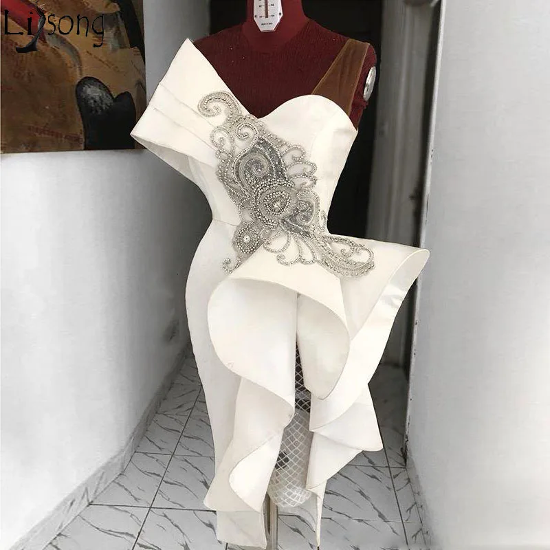 Stylish Sexy Sheath 2019 African Evening Dresses V-neck Beaded Crystals Prom Dresses Tea Length Sexy Formal Evening Bridesmaid Gowns