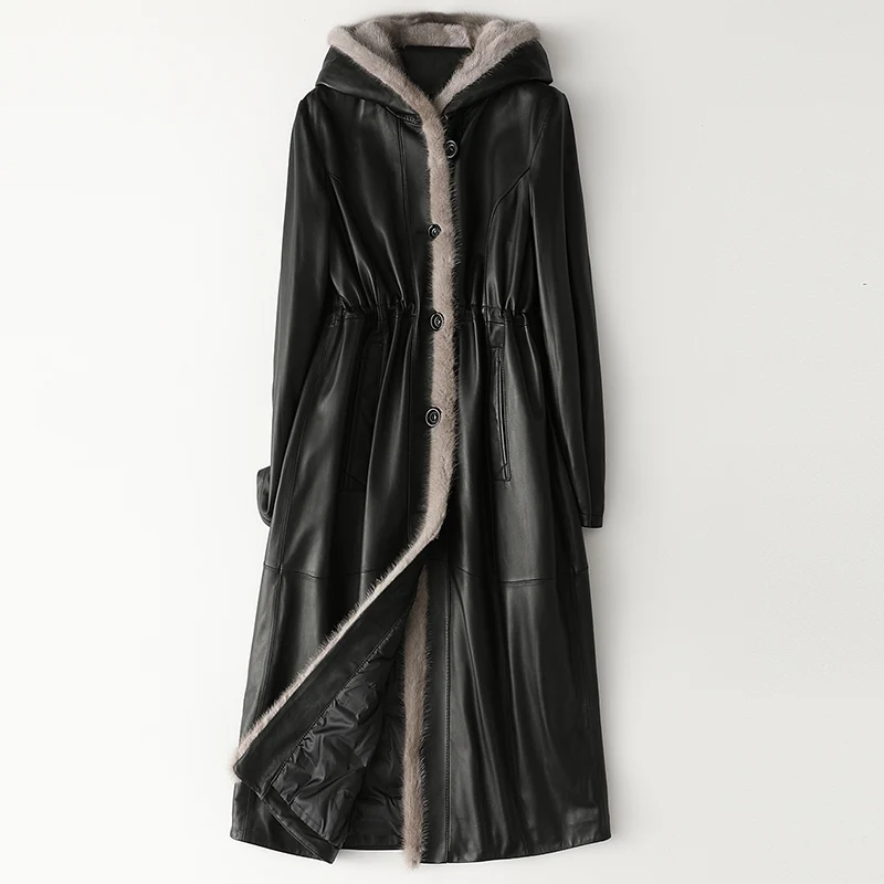 

Real Genuine Leather Jacket Mink Fur Collar Sheepskin Down Coat Autumn Winter Coat Women Clothes 2019 Korean Vintage Tops ZT3973