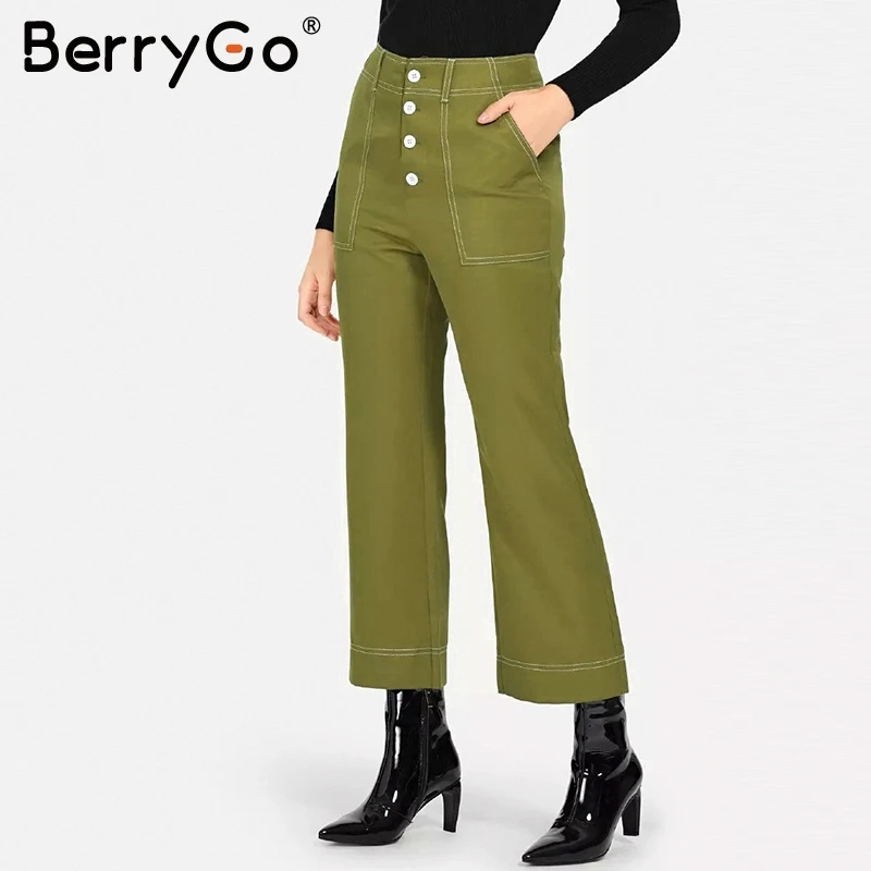 BerryGo/Винтажные женские расклешенные брюки с высокой талией на элегантных кнопках