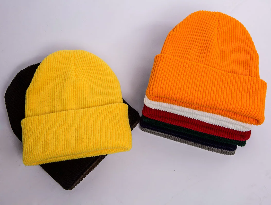 rolled up skully hat MYZOPER Knitting Solid Color Unisex Beanie Keep Warm Crimping Fashion New Hip Hop Stripe Winter Hat Skullies Beanies ski beanie