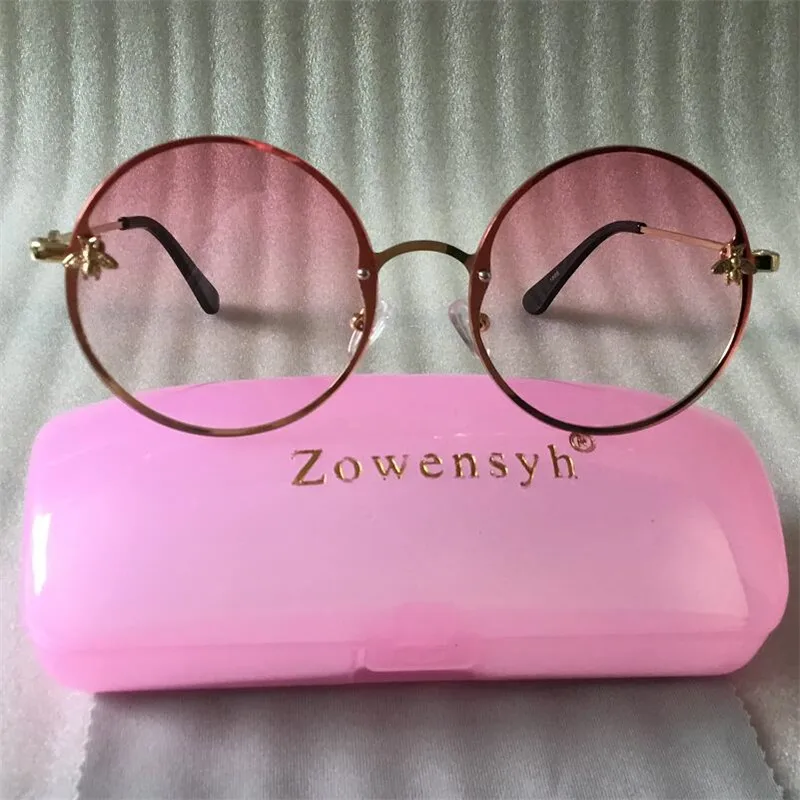 bee pink Zowensyh, хит, летние, Круглые, пчелиные, металлические, солнцезащитные очки, титановая оправа, женские, 1808, солнцезащитные очки, металлическая пчела, UV400, солнцезащитные очки - Цвет линз: bee pink