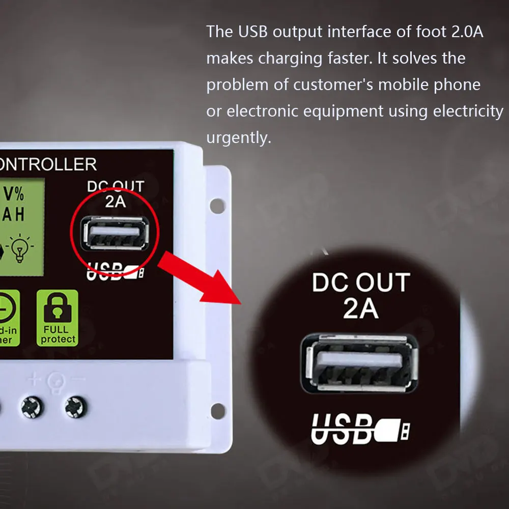 10A/20A/30A 12 В Контроллер заряда 2.0A USB выход солнечная батарея для телефона регулятор зарядного устройства контроллер ЖК-экран с подсветкой