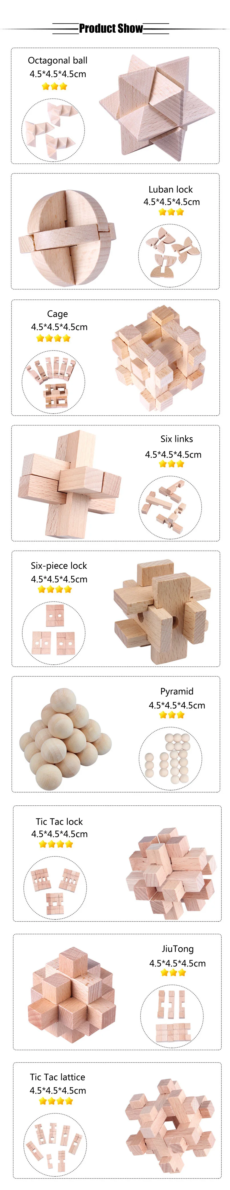 9 шт./компл. 3D деревянный кунмина игры, игрушки для детей, взрослых блокируя деревянные головоломки для детей игрушка Монтессори