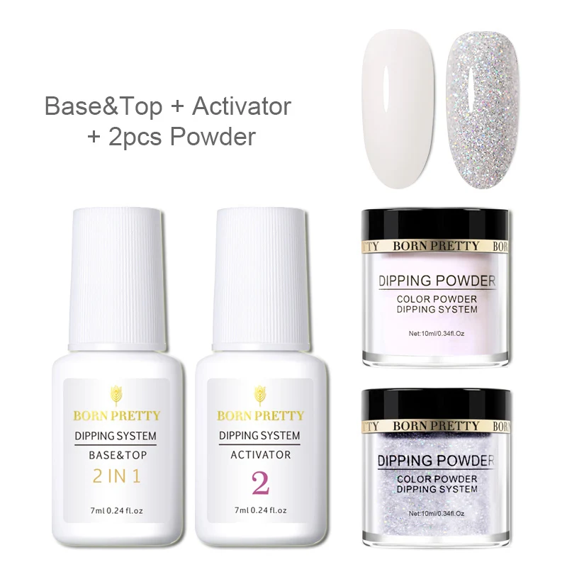 Set 2 BORN PRETTY окунутые порошки для ногтей Базовое покрытие градиентное французское покрытие для ногтей натуральный цвет голографический блеск для ногтей украшения для дизайна ногтей - Цвет: Set 2