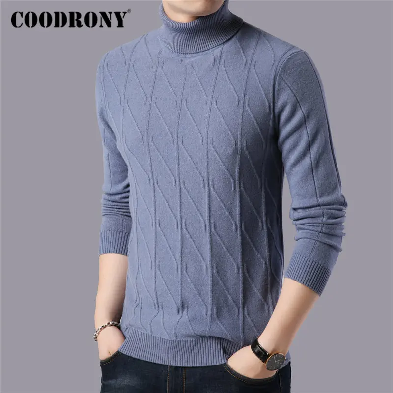 COODRONY Brand Fashion Turtleneck Sweater Men Winter Thick Warm Sweaters Pure Merino Wool Pullover Men Slim Fit Pull Homme 93036