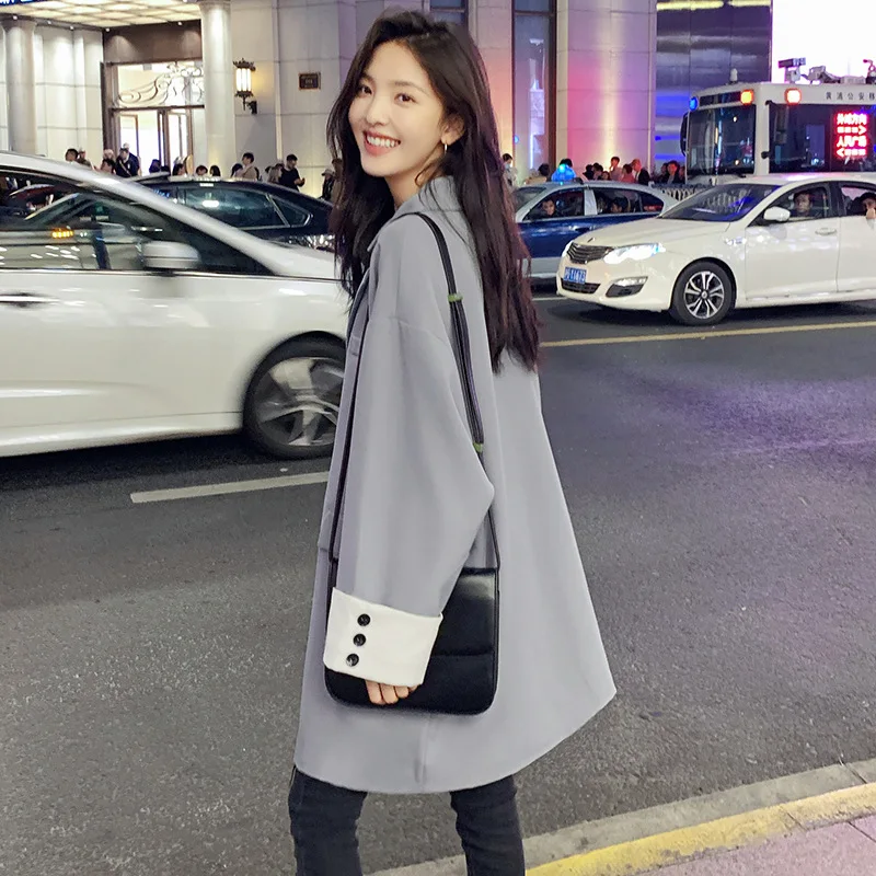 

2019 Autumn New Style Solid Color Small Suit Coat Women's Korean-style Straight-Cut Single Breasted Suit Collar Small Suit