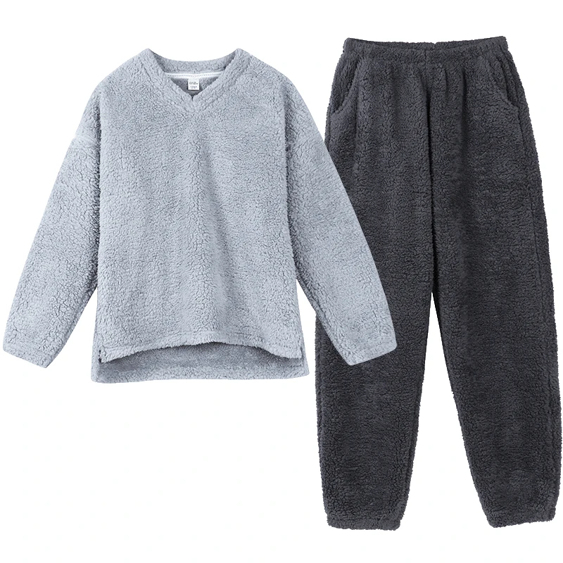 

Pajamas for Women 2020 New Loose Size Winter Pajamas High Quality Particle Fleece Minimalist Style V-collar Fashion Pijama Mujer