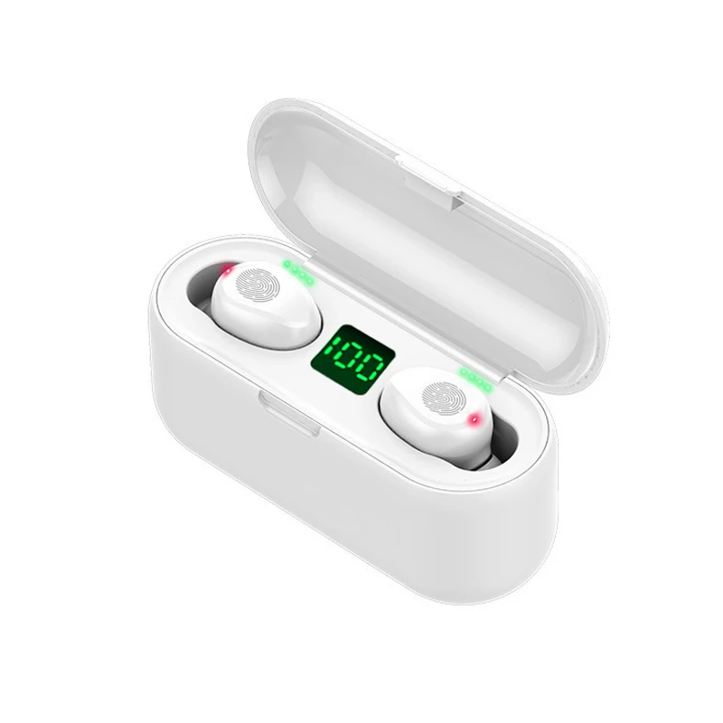Беспроводные наушники Bluetooth 5,0 F9 TWS, беспроводные Bluetooth наушники, светодиодный дисплей, 2000 мАч, внешний аккумулятор, гарнитура с микрофоном - Цвет: Touch-White-Chinese