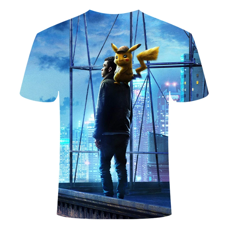 New 3D Movie Detective Pokemon Pikachu T-shirt For Boy/girl Tshirts Fashion Summer Casual Tees Anime Cute Cartoon Clothes