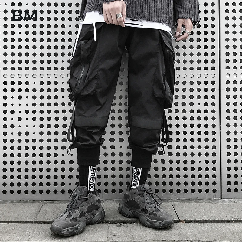 

Men Fashions Motorcycle Pants Hip Hop Casual Pants 2019 Streetwear Joggers Kpop Korean Techwear Black Harem Pants Boys