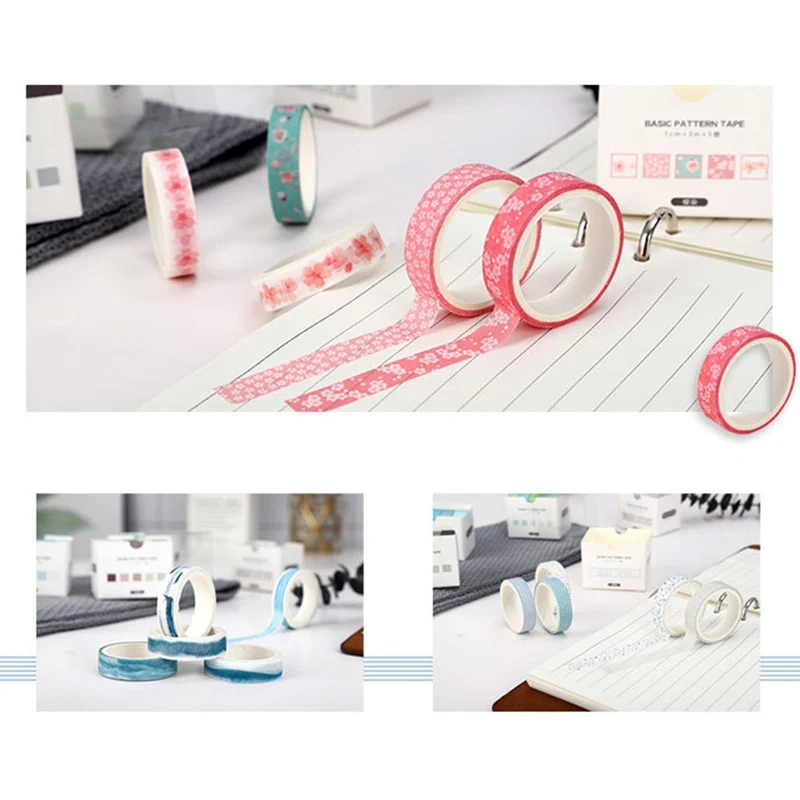 5Pcs/Set Grid Washi Tape Cute Decorative Adhesive Tape Print Masking Tape For Stickers Scrapbooking DIY Stationery Tape