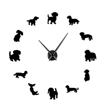 

DIY Wall Clocks Art Wiener-Dog Puppy Pet Frameless Giant Wall Clock With Mirror Effect Sausage Dog Large Clock Wall Watch50
