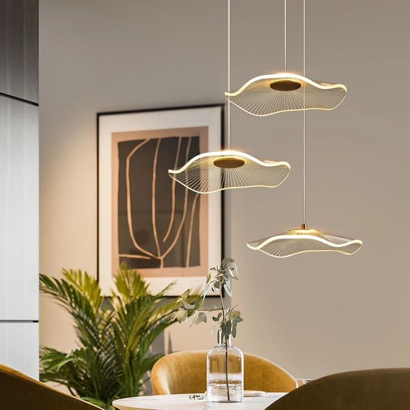 Nordic DesignerTransparent Acrylic Lotus Leaf Chandelier Modern Simple Living Room Bedroom Aisle Decor Lotus Leaf  Lamp