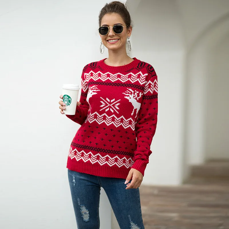 DANJEANER/, Рождественский свитер, Классический плотный вязаный пуловер с длинными рукавами и оленем, большие размеры, трикотажные джемперы, уличная одежда - Цвет: red