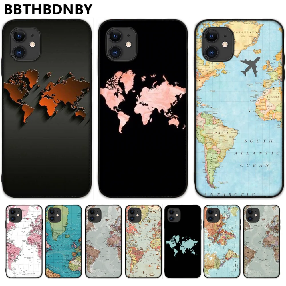 Чехол с картой мира короной сердцем черный мягкий чехол для телефона iphone 5 5S SE 5C 6 6S