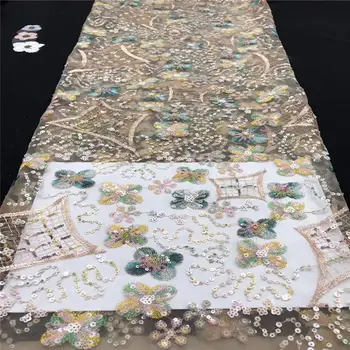 

2020 African Yellow Sequins Tulle Lace Fabric High Quality French Cord Lace Fabric Embroidery Nigerian Lace Fabric For Wedding