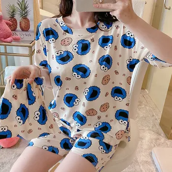 

Summer Short-sleeved Korean Bag Pajamas Women Loose Milk Silk Fat MM Can Wear Three-piece Home Service Short-sleeved Pajamas