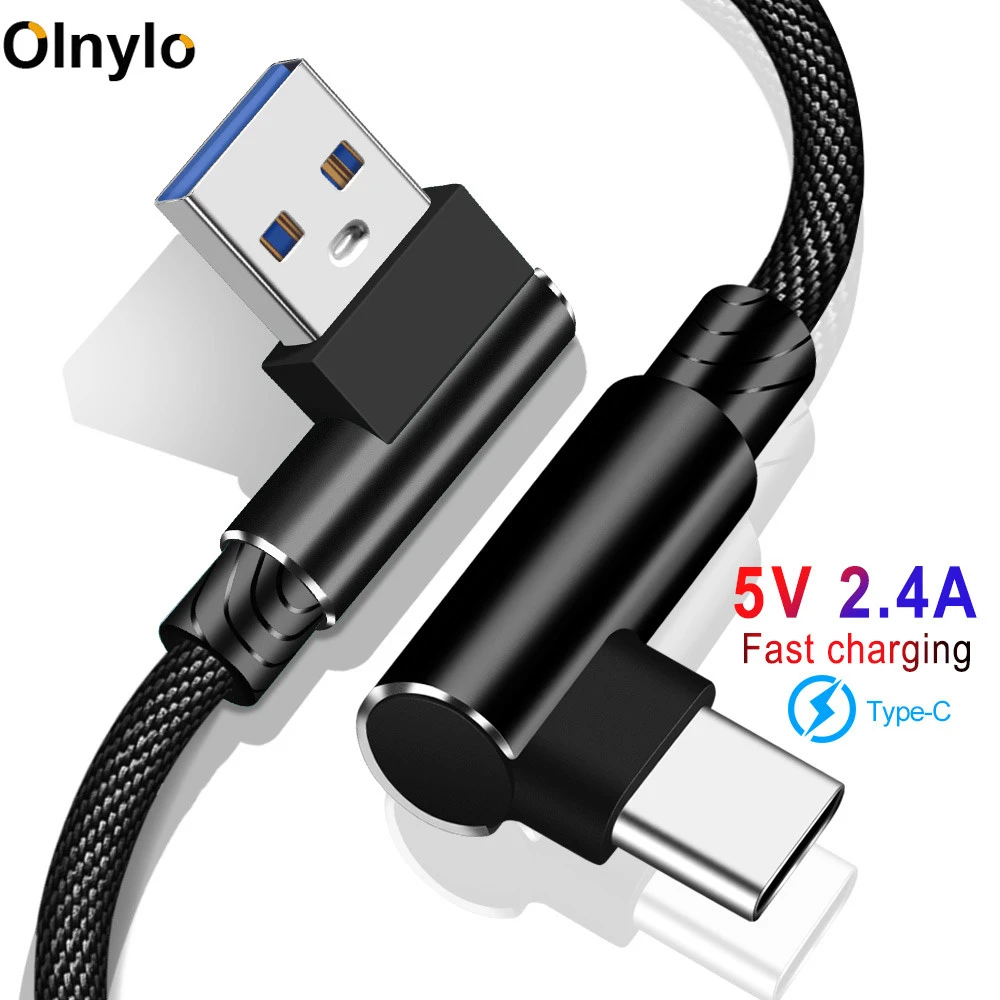 USB Type C 90 Degree 2.4A Fast Charging Type-c Data Cord usb-c For Samsung S21 Xiaomi Huawei P50 Android Phone Micro USB cable iphone hdmi to tv