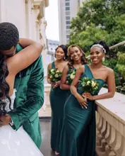 New African Sexy One Shoulder Bridesmaid Dresses Long Mermaid Satin Plus Size Formal Wedding Party Guest Gowns
