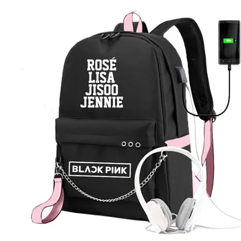 

BLACKPINK LISA Backpack for Girls School Students Usb Charging Shoulders Backpacks Teenagers Large Capacity Canvas Bags