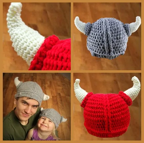 

Hand-woven Viking Pirate niu jiao mao Babies' Baby Knitted Hat Yarn Autumn And Winter Warm Hat