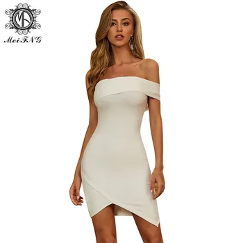 

Hot-selling Women's Tight-fitting Knitted Dress Iregular Hem elegant white one-shoulder skirt