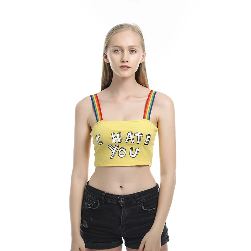 Crop Top Slash Neck Letter Print Summer Tops For Women 2019 Cotton Blended Tank Tops Women's Clothing Tank Top