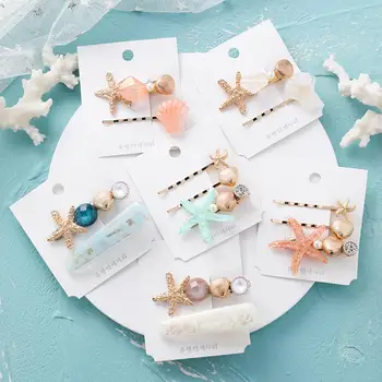 

INS Sea Starfish Acrylic Hair Clips For Women Girls Shell Pearl Metal Hairpins Simple Sweet Beach Headwear Hair Accessories 2020