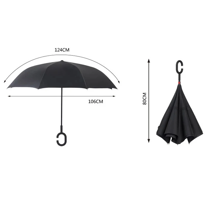 Folding Umbrella Folding Long Shank Double Layer Inverted Umbrella Windproof Reverse C-Hook male golf umbrella reverse Umbrellas For Women