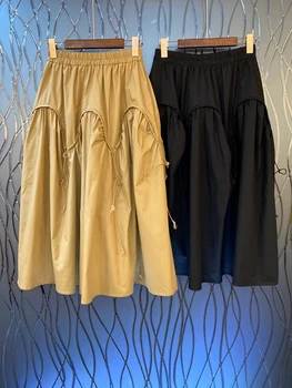 

2020 Early Spring New Women's Elastic Irregular Drawstring Decorative Solid Wild Long Skirt 409