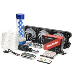 Syscooling – Kit de refroidissement à eau PC, radiateur de 360mm, système de tube souple de refroidissement par liquide avec lumières rvb 5V, support CPU AMD/intel 