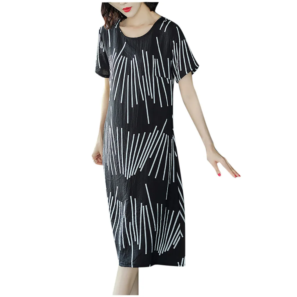 Винтажное Полосатое платье модное повседневное женское с круглым вырезом и