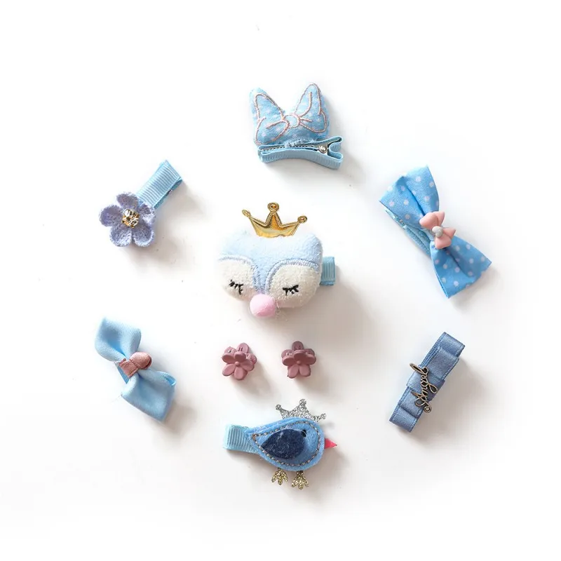 Hot 9pcs/Set New Girls Hair Accessories Set Children\'s Hair Clip Cloth Baby Bow Hair Clip Hair Cute Jewelry Barrettes W1 - Цвет: color as picture