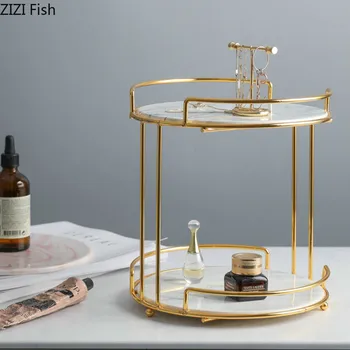 

2-layer Metal Ceramics Storage Tray Jewelry Display Plate Cosmetic Organizer Desktop Key Wallet Plate Home Sundries Decor Tray