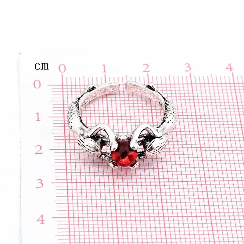 1PC Classical Glitter Red Store Open Ring Women Personality Vintage Metal Carving Pattern Bead Finger Ring Jewelry Gift R170