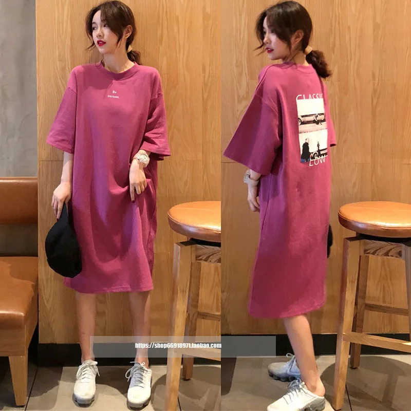 

Summer Short-sleeved Nightgown Women's Rose-red BC Small Lettered Skirt M-XXL 2 PCs Color