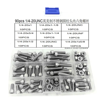 

90 Pieces / Set of 1 / 4-20UNC Screws 304 Stainless Steel Hexagonal Screws