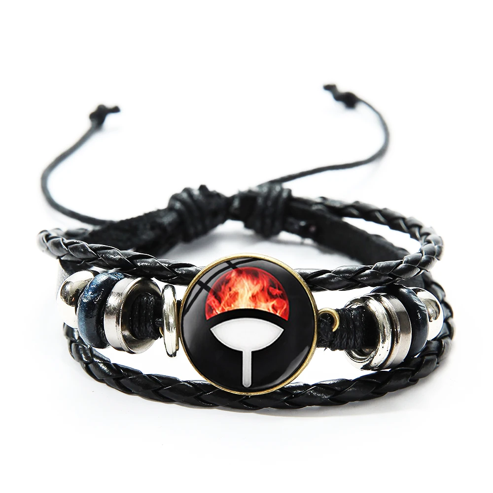 Style 11 SONGDA Anime Naruto Rinnegan Sharingan Eye Bracelet Uchiha Clan Symbol Braided Leather Bracelets Bangles Cosplay Wristband - Окраска металла: Style 11