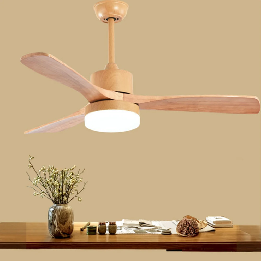 

220V Ceiling Fan With Lights For Living Room LED Ceiling Fans wooden lamp 42 48 52 Inch Blades Cooling Remote Dimming