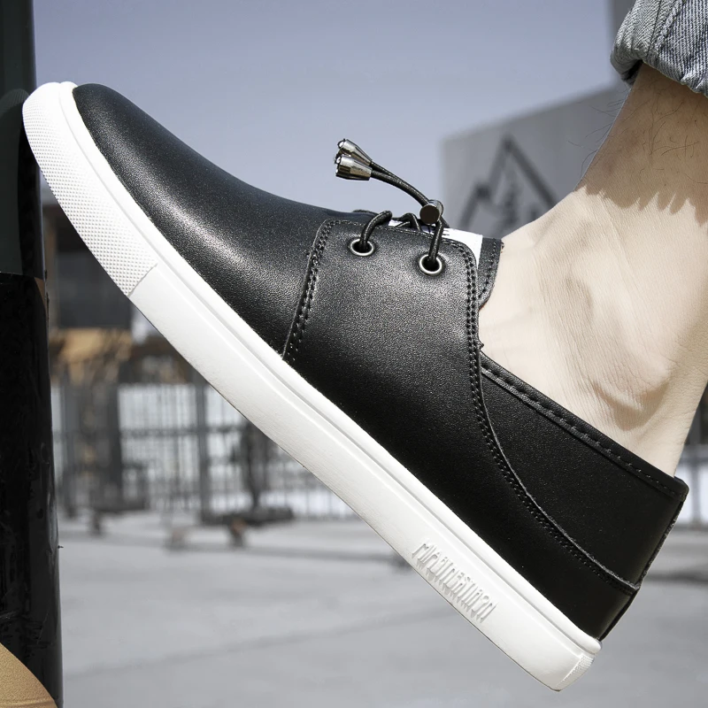 Кроссовки мужские кожаные на шнуровке Повседневная дышащая мягкая обувь плоская