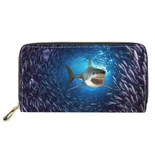Fashion Women PU Leather Wallet Zip Around Long Coin Purses Cool Shark Print Female Large Clutch Money Bag Phone Card Wallets