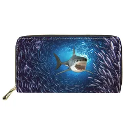 Fashion Women PU Leather Wallet Zip Around Long Coin Purses Cool Shark Print Female Large Clutch Money Bag Phone Card Wallets