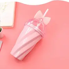 

4 Colors Attractive Exquisite Bowknot Decor Straw Cup PS Water Bottle Twist Pattern for Gifts