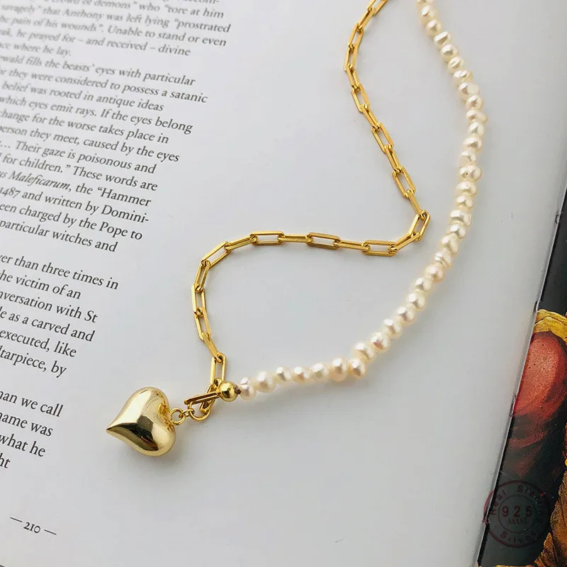 925 Sterling Silver Simple Heart Pendant Creative Pearl Chain Necklace For Women Light Luxury Temperament Jewelry Accessories