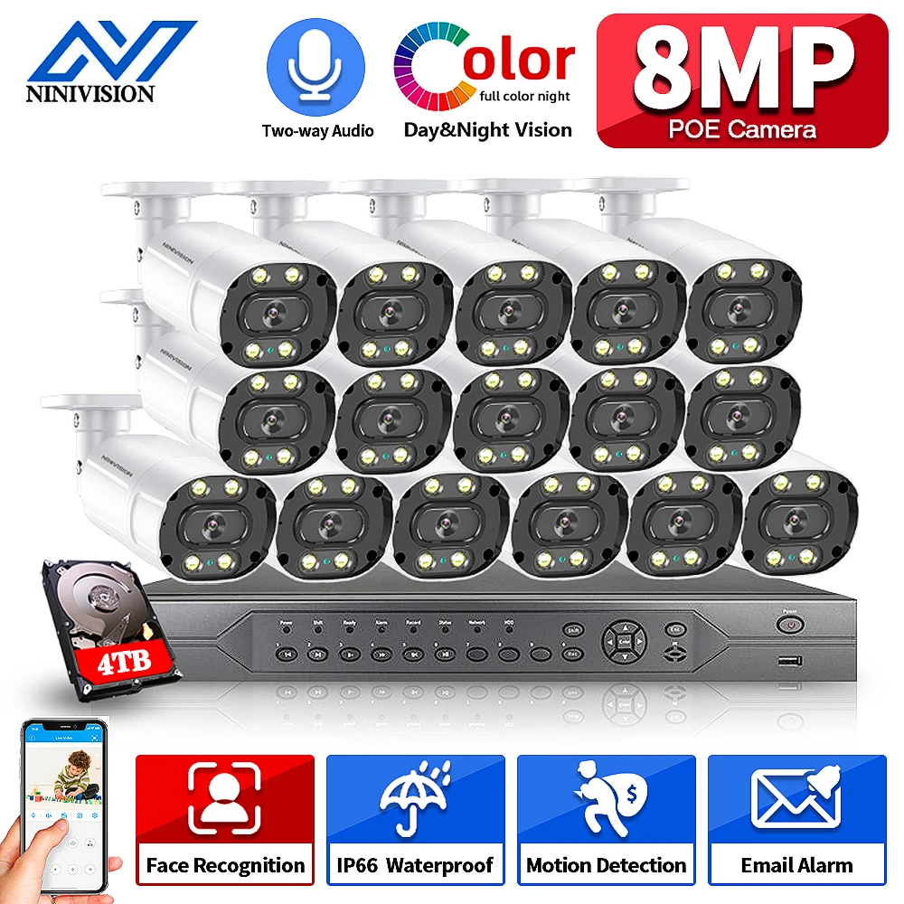 『Video Surveillance!!!』- Ultra HD 4K 16CH POE Network Video Security
System 8MP H.265+ NVR With Two way Audio Face Detection IP Camera CCTV
Security Kit