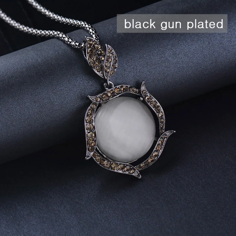 black gun SINLEERY, винтажное ювелирное изделие, большое круглое Опаловое цветочное ожерелье с подвеской, длинное ожерелье для женщин, универсальная цепочка, MY437 - Окраска металла: black gun
